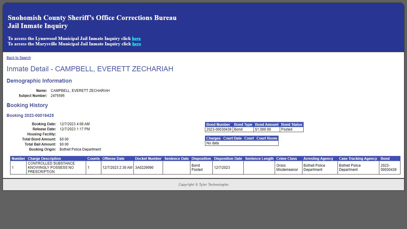 Inmate Detail - CAMPBELL, EVERETT ZECHARIAH